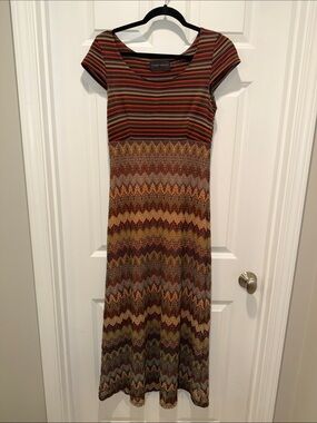 YOUNG THREADS VINTAGE FALL pictures DRESS chocolate brown M art deco maxi funky